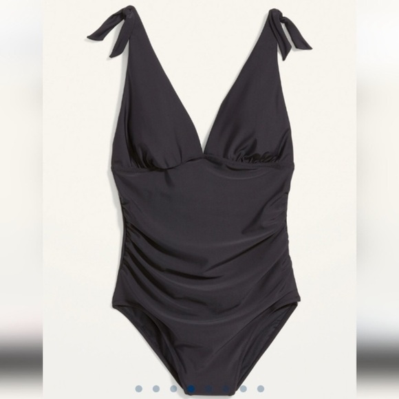 NWT! Black Tie Shoulder Ruched Plunge One-Piece Swimsuit - Multiple Sizes 💎 - Picture 4 of 10